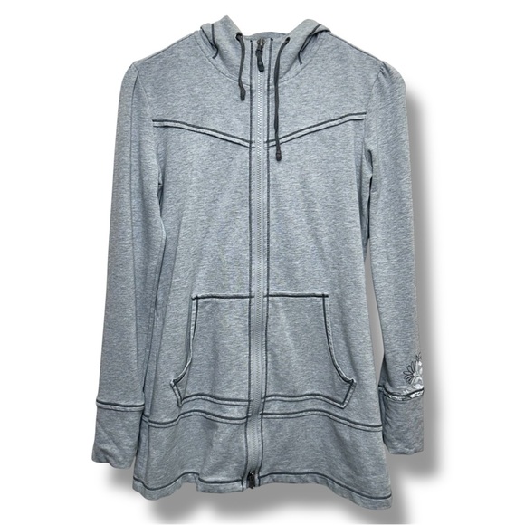 Y2K Athleta Floral Gray Full Zip Long Hoodie Jacket XS - Picture 11 of 12